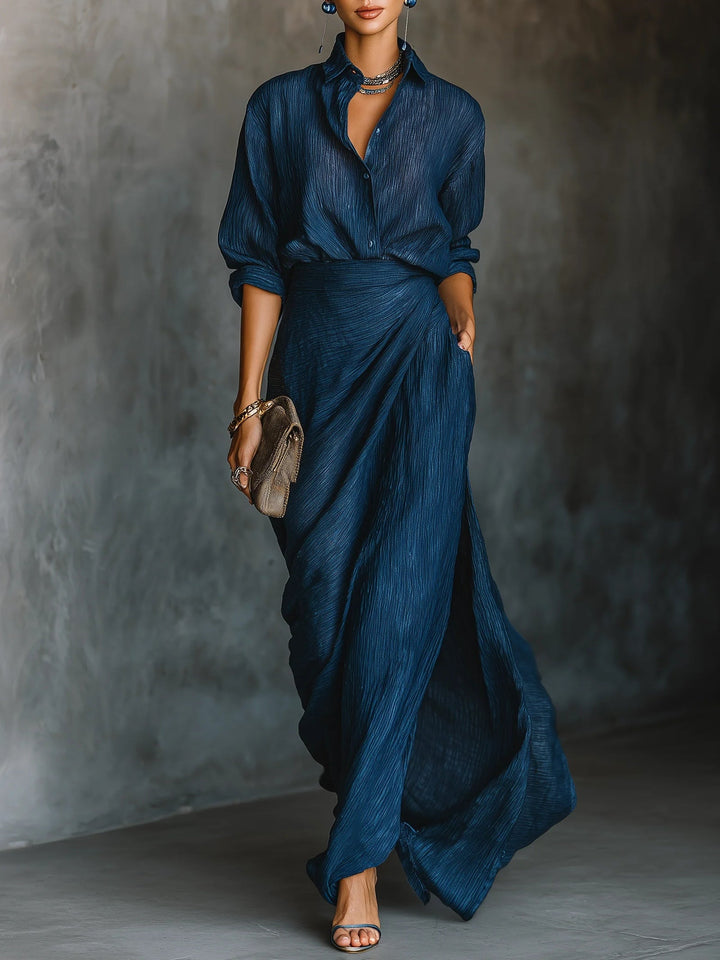 Aurelia Dark Blue Shirt And Long Skirt Set For Everyday And Occasions