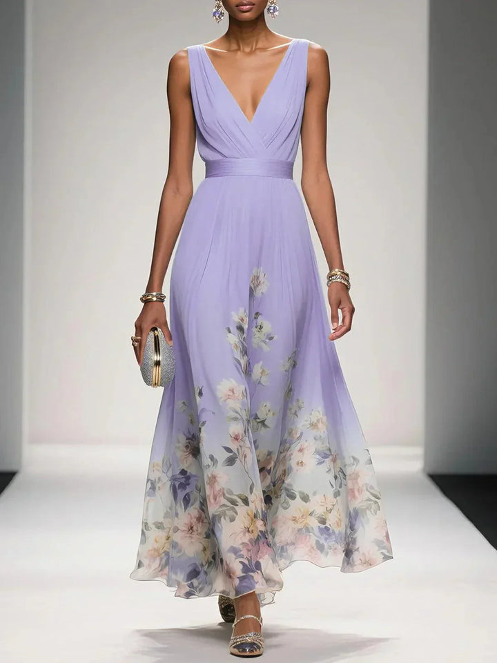 Luna Bloom Floral Chiffon Summer Maxi Dress For Women