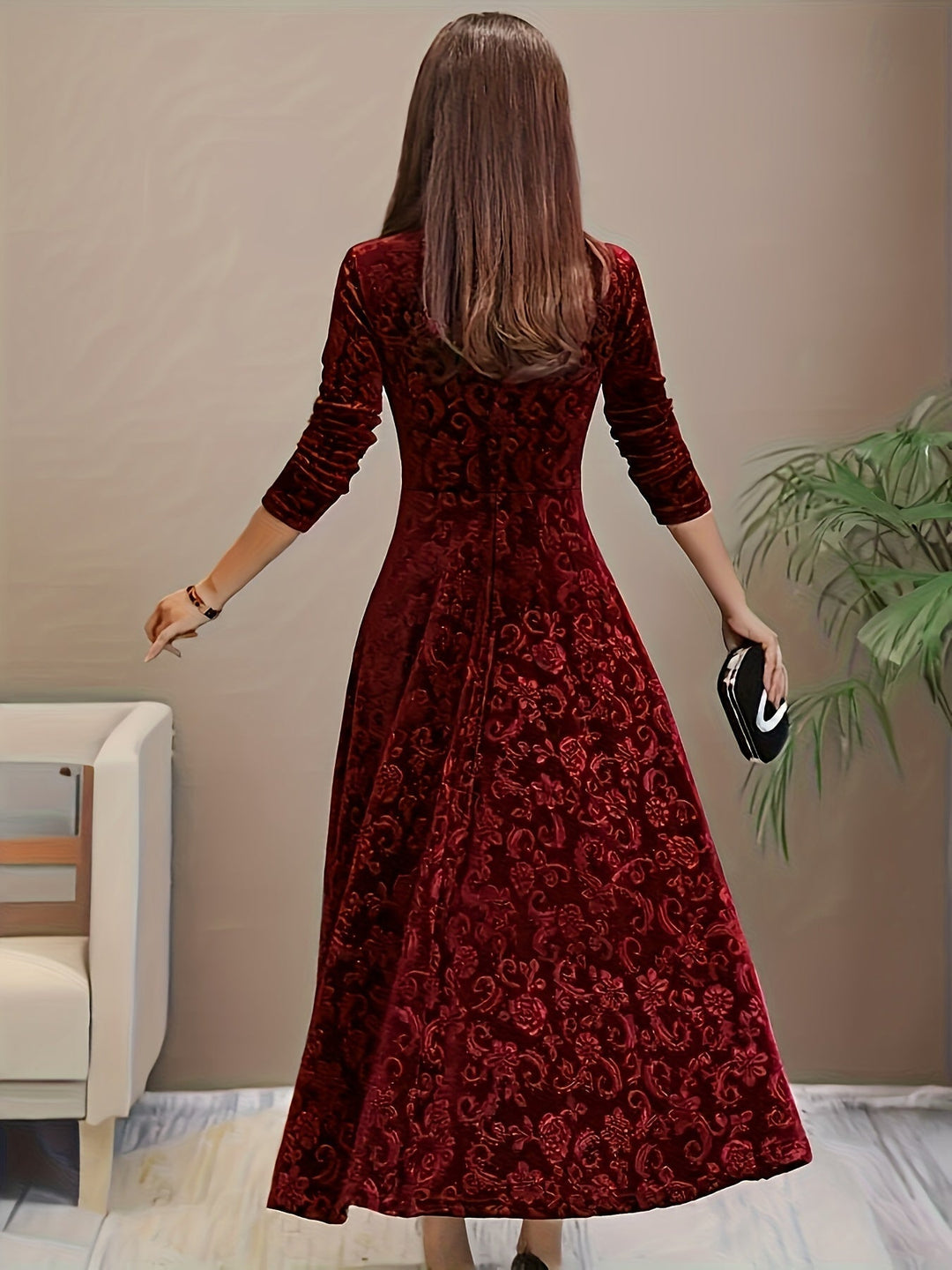 Elara Women's Graceful Floral Design Midi Dress For Weddings