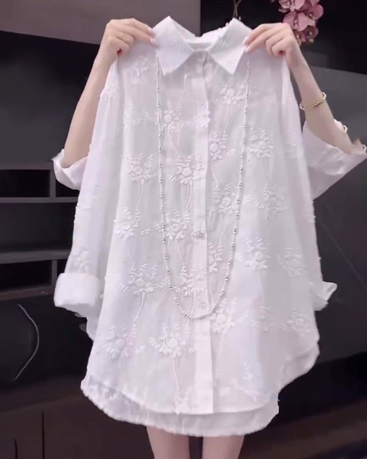 Lyra Embroidered Solid Color Shirt With Dropped Shoulders