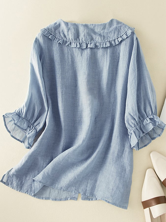 Aurelia Women's Loose Fit Ruffle Collar Shirt For Summer