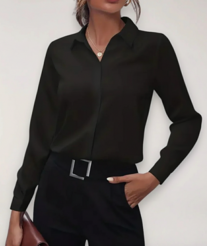 Astra Elegant Tailored Button Up Work Blouse For Women