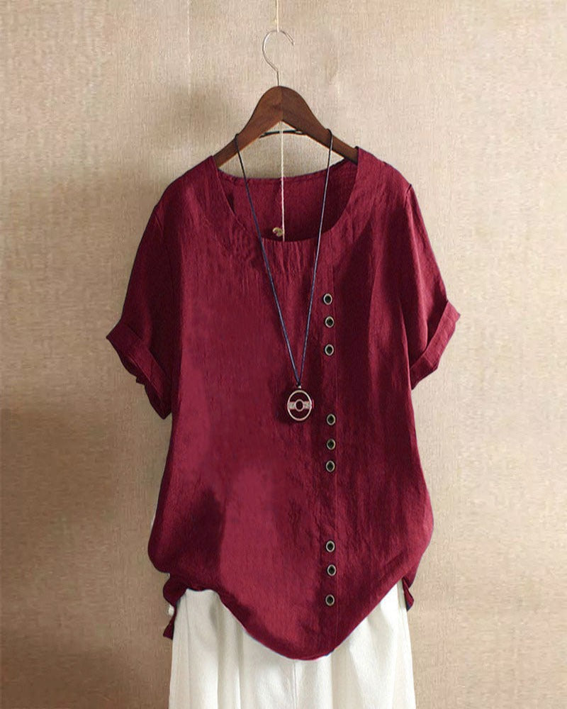 Nova Button Detail Casual Short Sleeve Blouse For Women