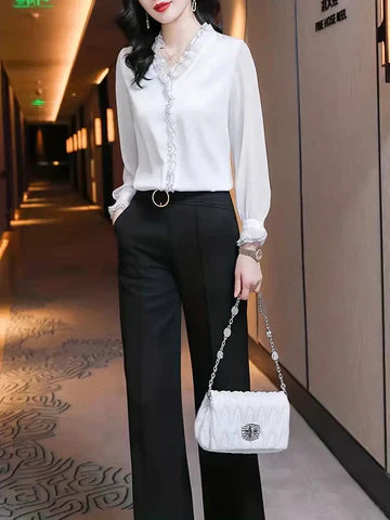 Nova Women Timeless Elegant Long Sleeve Ruffle Blouse