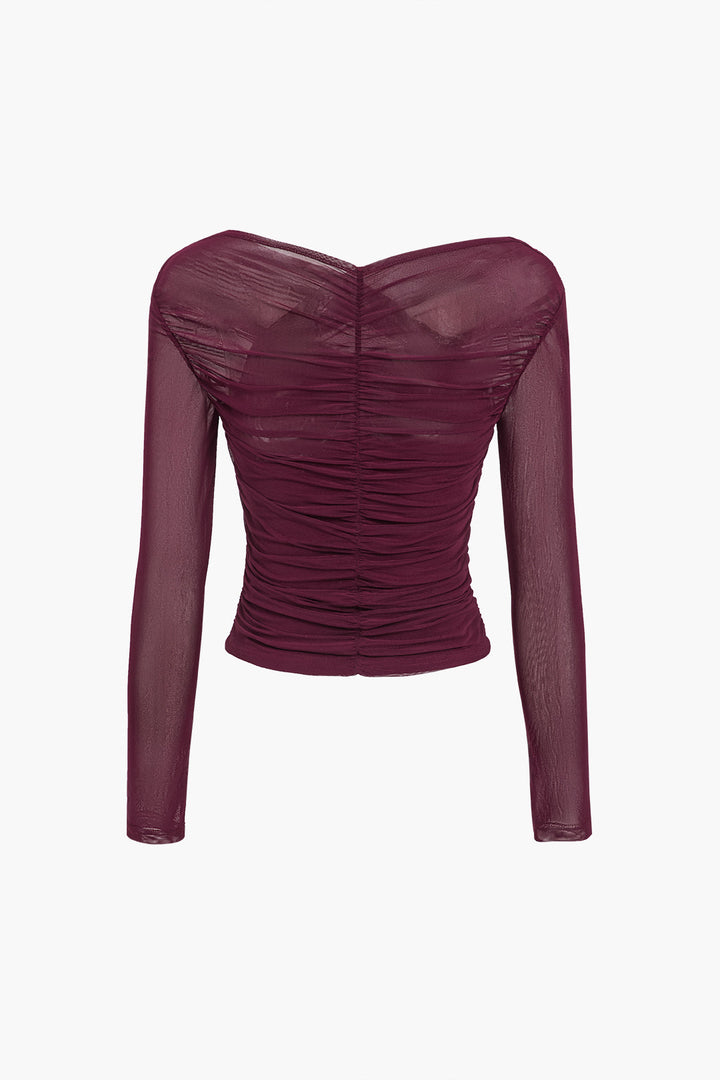 Nova Women Ruched Mesh Long Sleeve Top For Summer Days