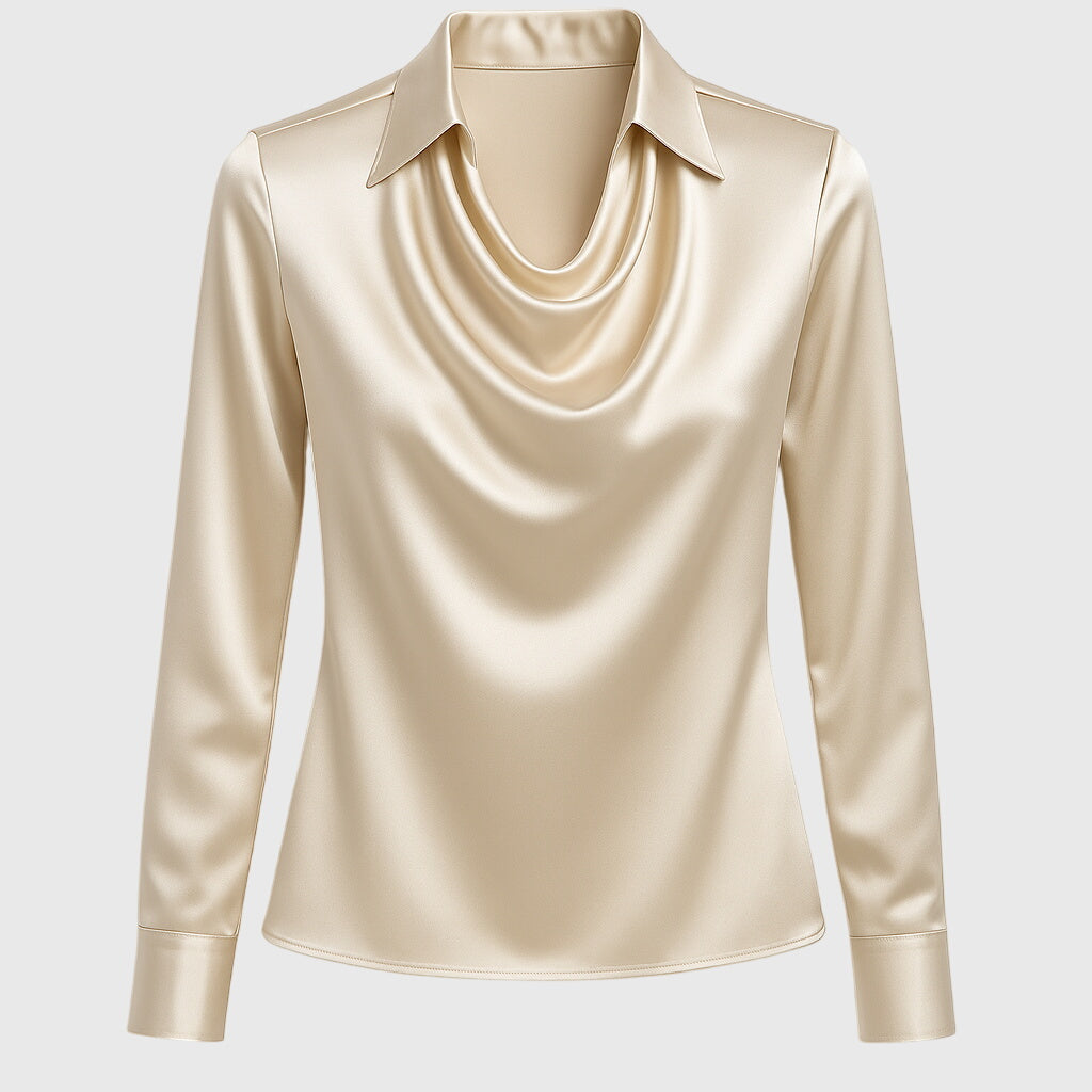 Azure Women Elegant Satin Blouse Timeless Chic Silhouette