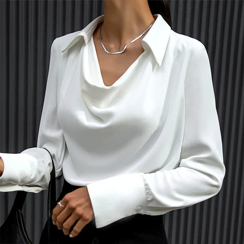 Lyra Women’s Modern Long Sleeve Satin Blouse For Office