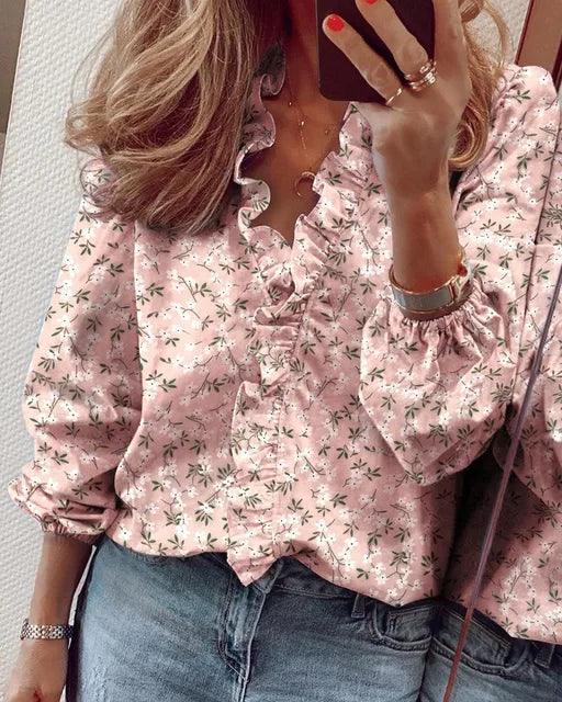 Astra Women Ruffle Detail V Neck Blouse From Mira Atelier