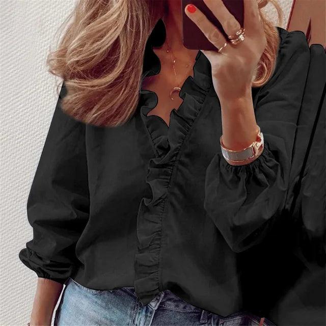 Astra Women Ruffle Detail V Neck Blouse From Mira Atelier