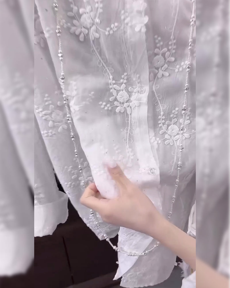 Lyra Embroidered Solid Color Shirt With Dropped Shoulders