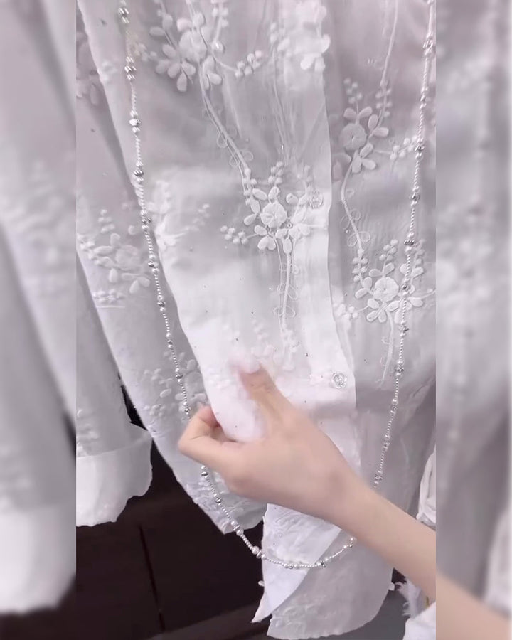 Lyra Embroidered Solid Color Shirt With Dropped Shoulders