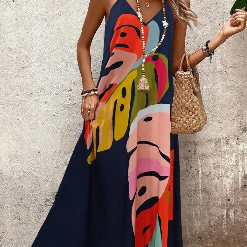 Nova Women’s Vibrant Leaf Print Maxi Dress For Summer