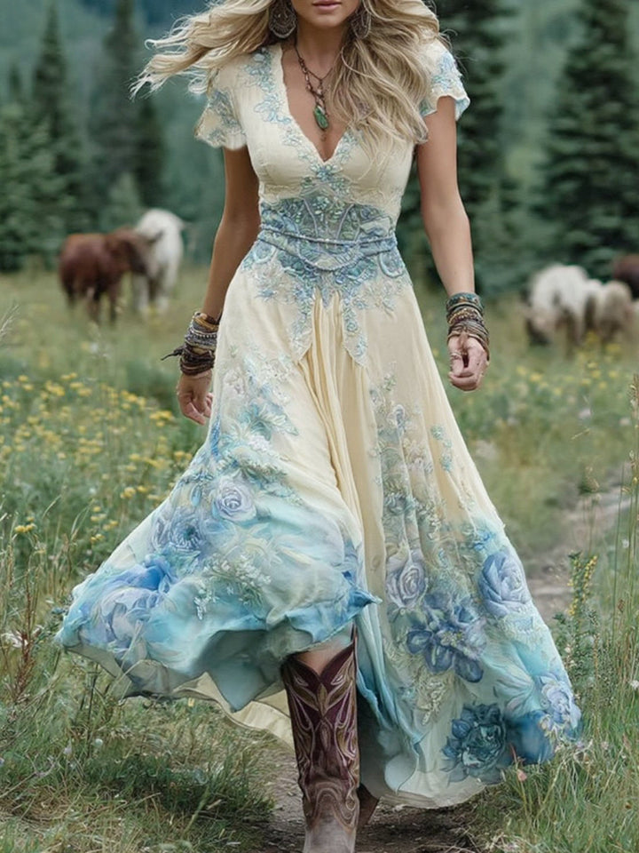 Elara Gradient Floral Maxi Dress Elegant Flowy Silhouette For Everyday Wear