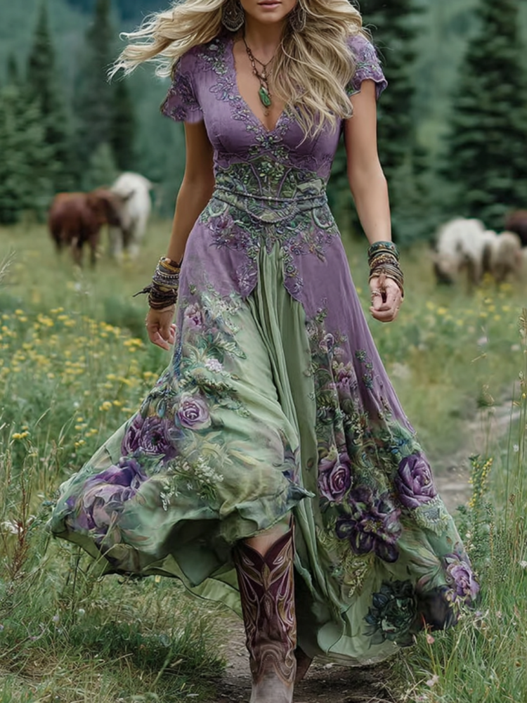 Elara Gradient Floral Maxi Dress Elegant Flowy Silhouette For Everyday Wear