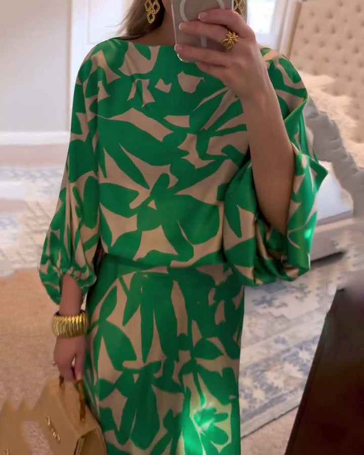 Nova Two-Piece Printed Set With Lantern Sleeves From The Aurora Line