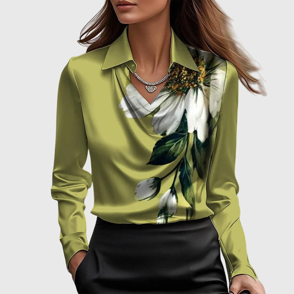 Azure Women Elegant Satin Blouse Timeless Chic Silhouette
