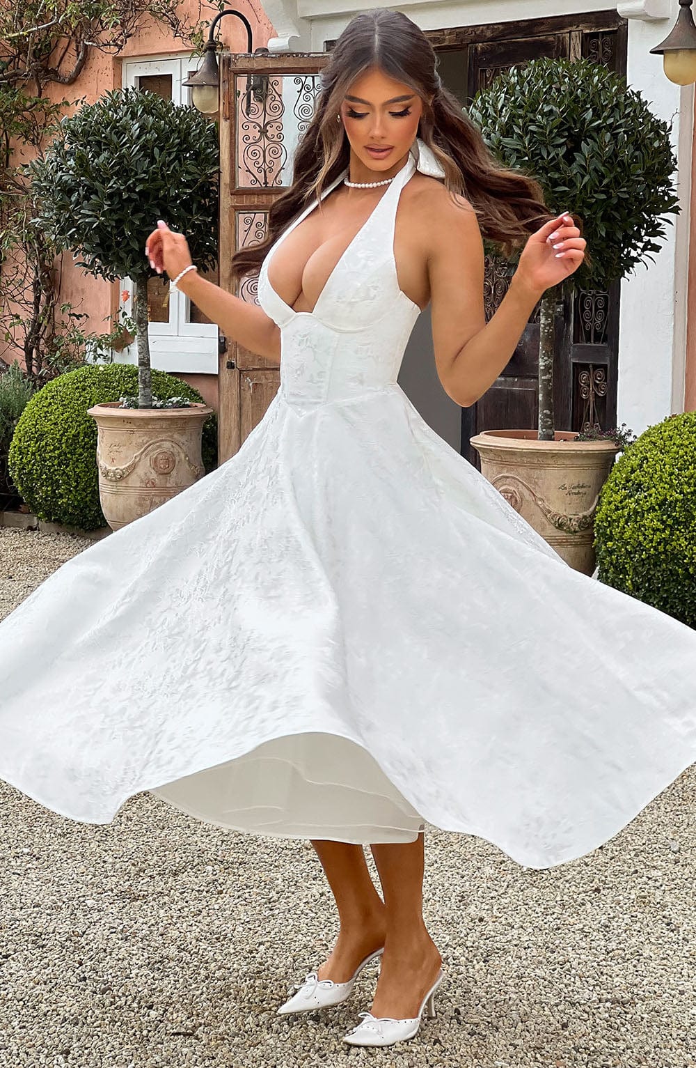 Arielle Women Halter Midi Dress For Wedding Guests
