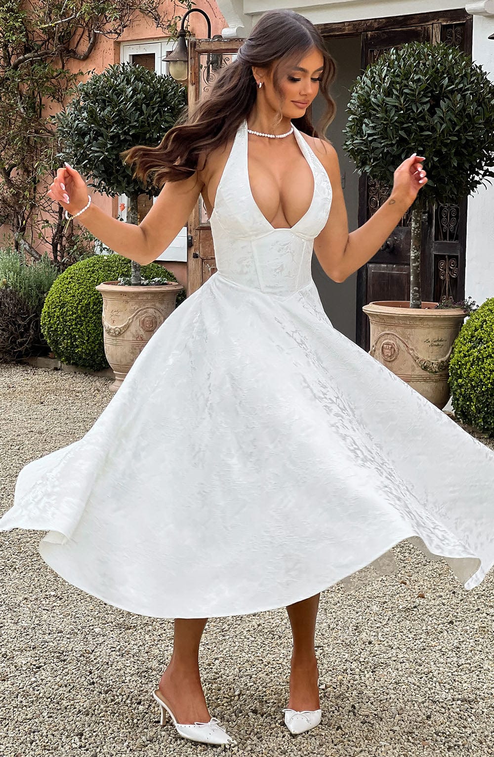 Arielle Women Halter Midi Dress For Wedding Guests