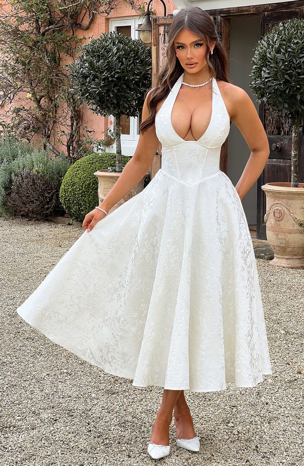 Arielle Women Halter Midi Dress For Wedding Guests