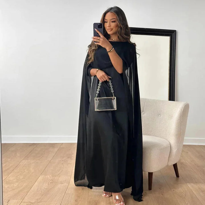 Ava Cape Maxi Dress With Cape Detail For Wedding Guests