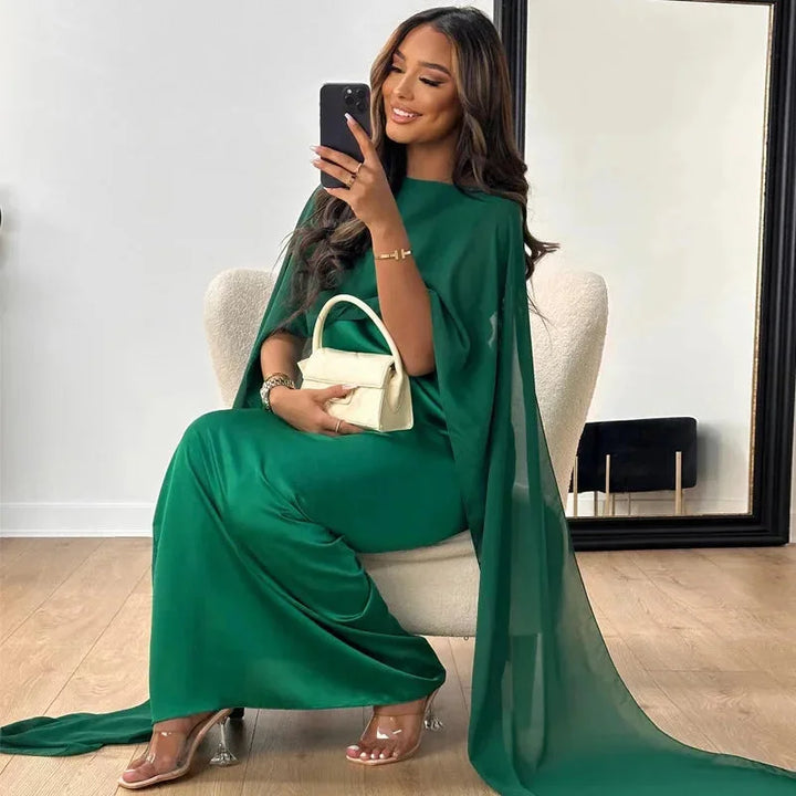 Ava Cape Maxi Dress With Cape Detail For Wedding Guests