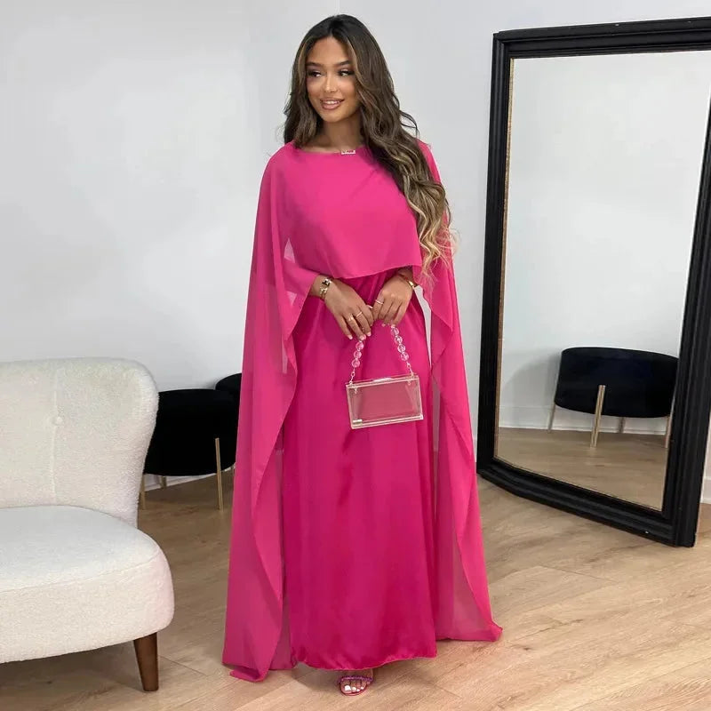 Ava Cape Maxi Dress With Cape Detail For Wedding Guests