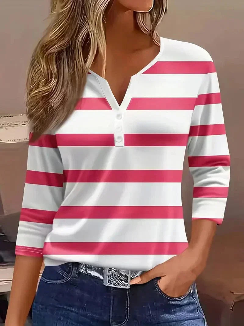 Nova Wave Striped V-Neck Top For Everyday Casual Wear