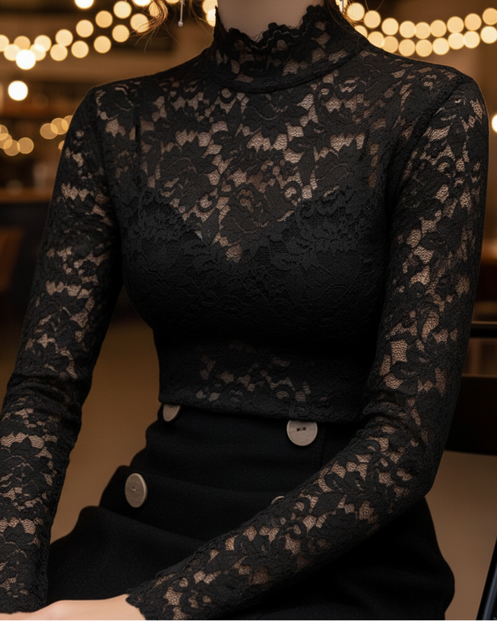 Astra Classic Women’s Spring Lace High-Neck Blouse