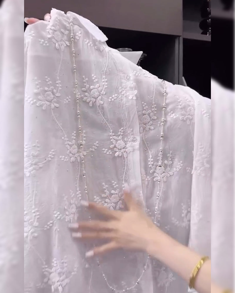 Lyra Embroidered Solid Color Shirt With Dropped Shoulders