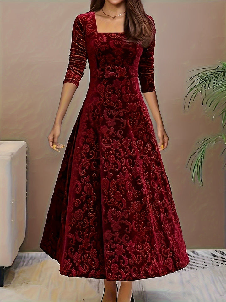 Elara Women's Graceful Floral Design Midi Dress For Weddings