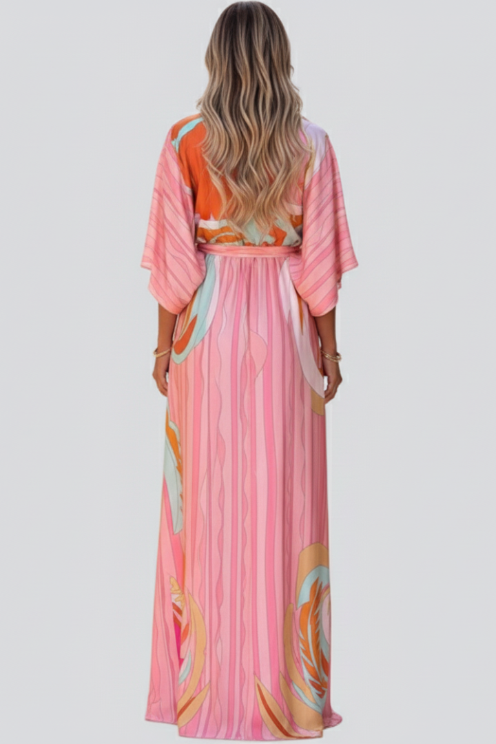 Nova Bloom Women's Printed V-Neck Belted Maxi Dress