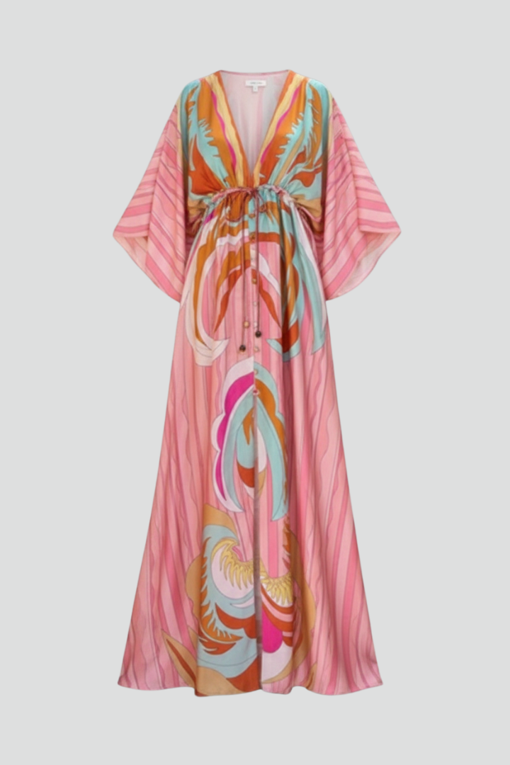 Nova Bloom Women's Printed V-Neck Belted Maxi Dress