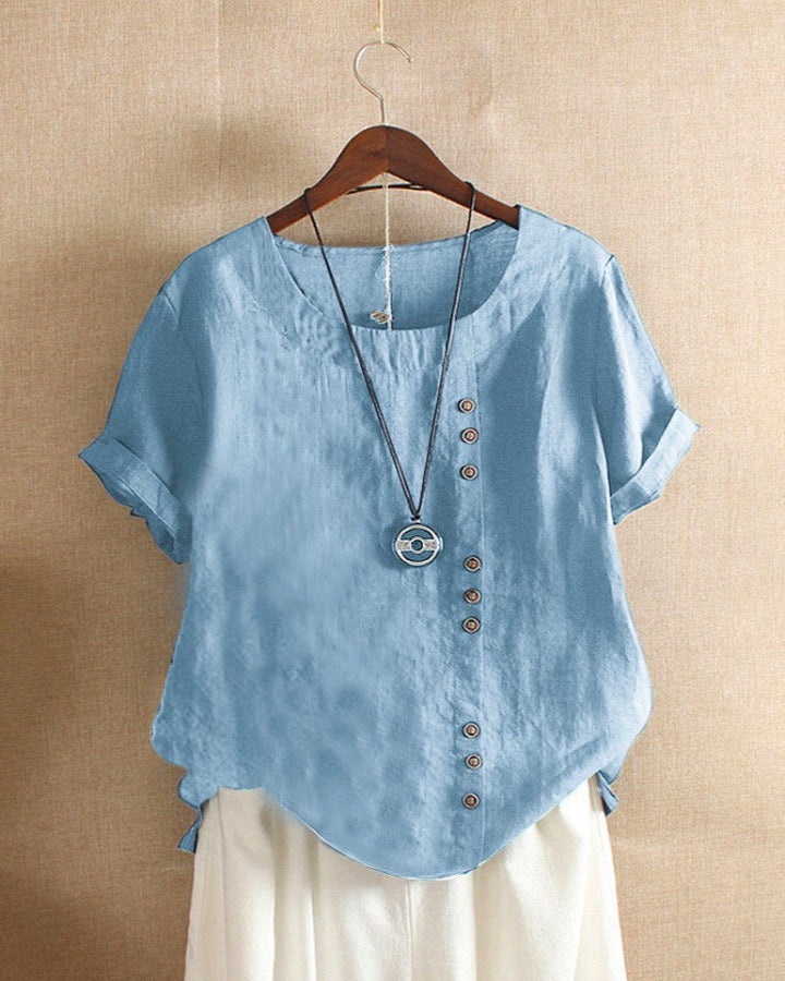 Luna Button Detail Women Casual Short Sleeve Blouse