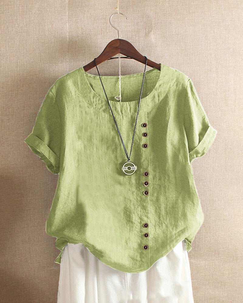 Nova Button Detail Casual Short Sleeve Blouse For Women