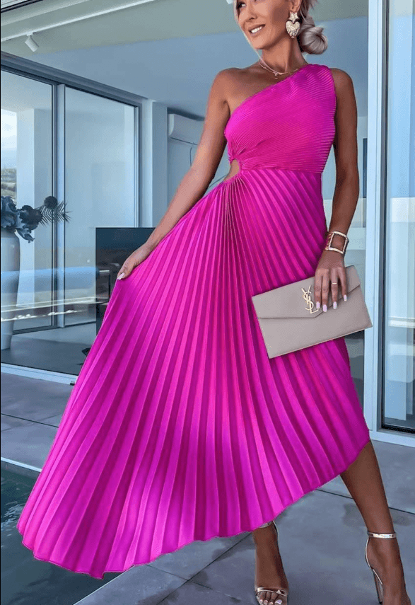 Aster Women’s Wedding Guest One Shoulder Pleated Maxi Dress
