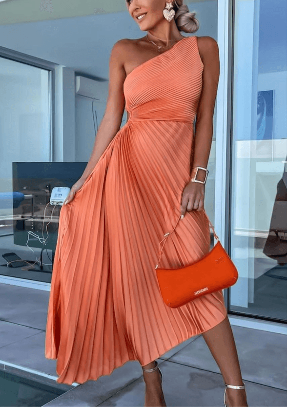 Aster Women’s Wedding Guest One Shoulder Pleated Maxi Dress
