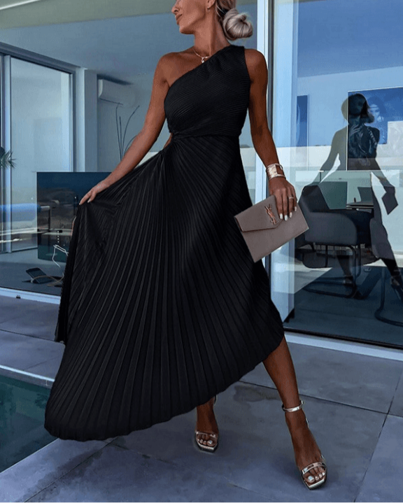 Aster Women’s Wedding Guest One Shoulder Pleated Maxi Dress