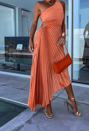 Aster Women’s Wedding Guest One Shoulder Pleated Maxi Dress