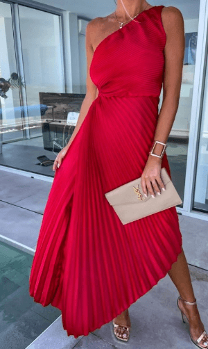 Aster Women’s Wedding Guest One Shoulder Pleated Maxi Dress