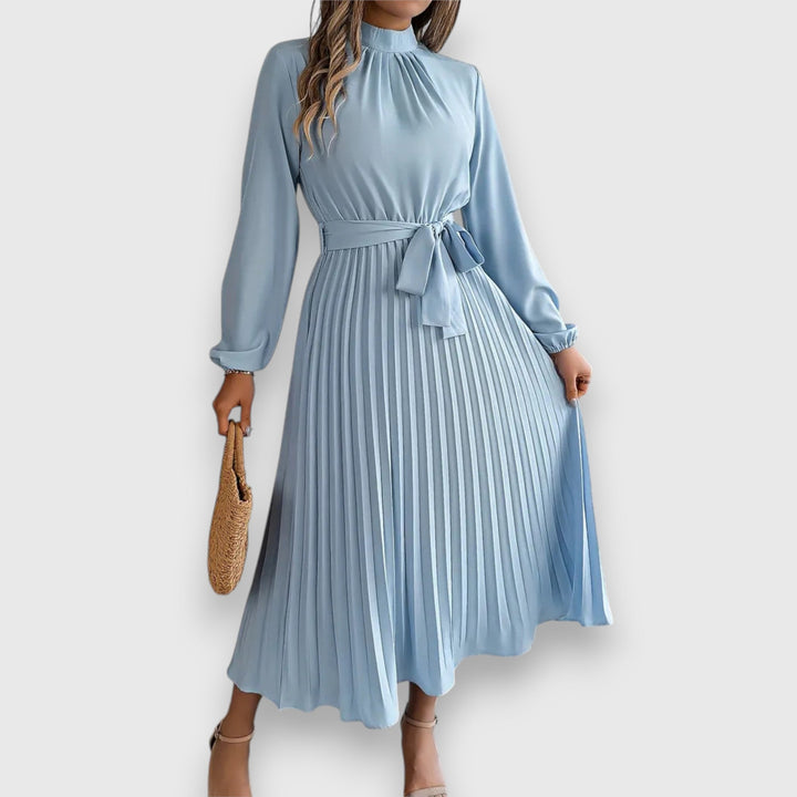 Nova Bloom Elegant Pleated Midi Dress, Classic Look
