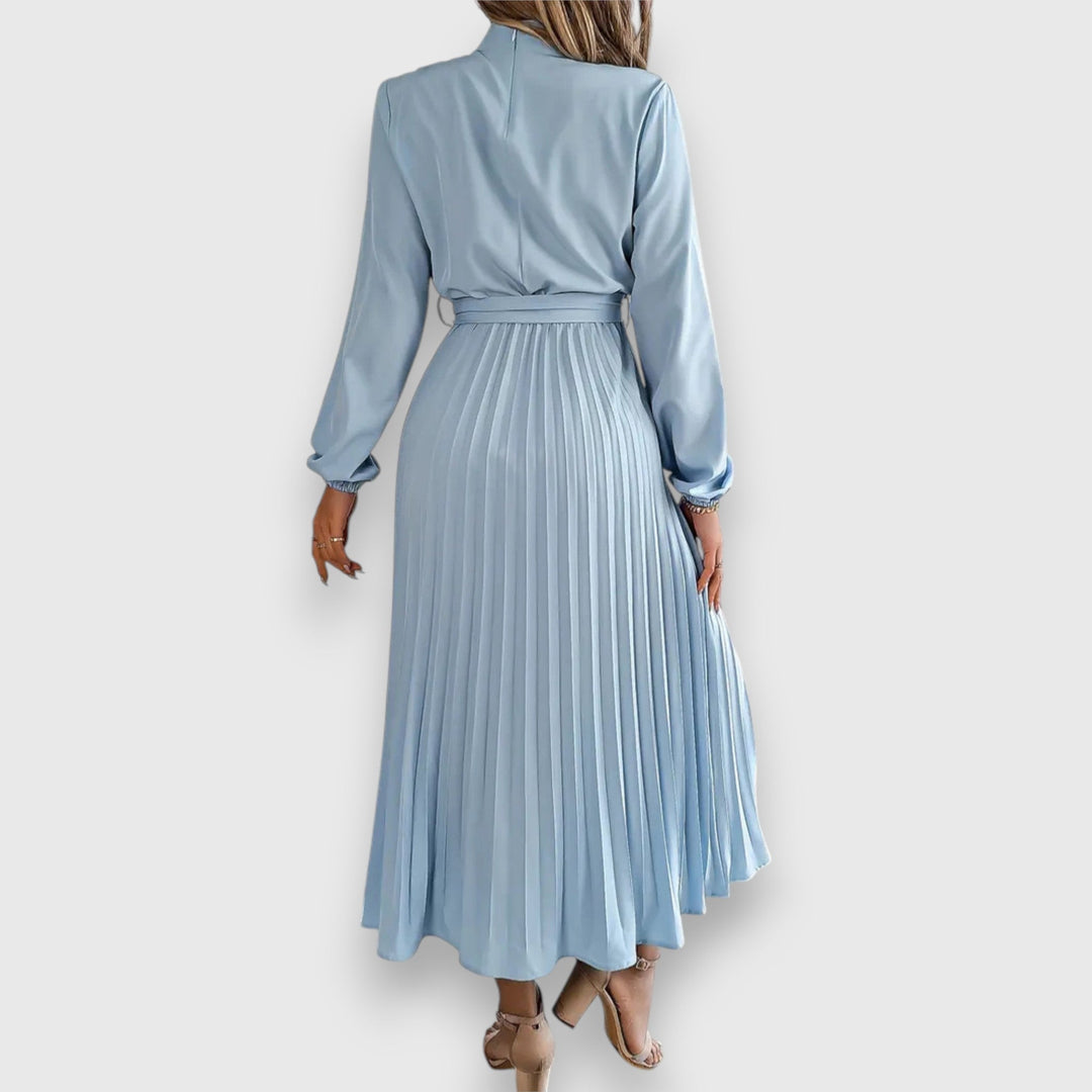 Nova Bloom Elegant Pleated Midi Dress, Classic Look