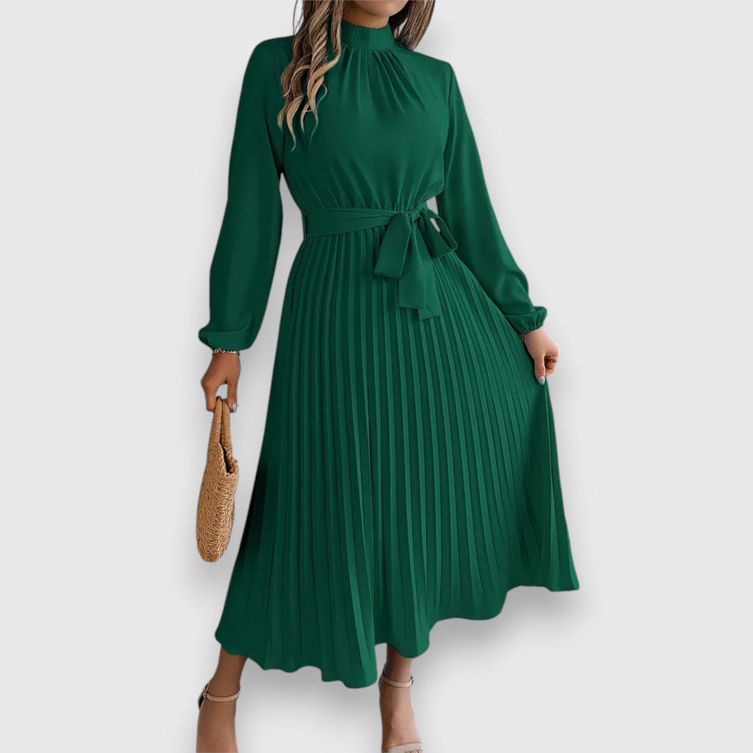 Nova Bloom Elegant Pleated Midi Dress, Classic Look