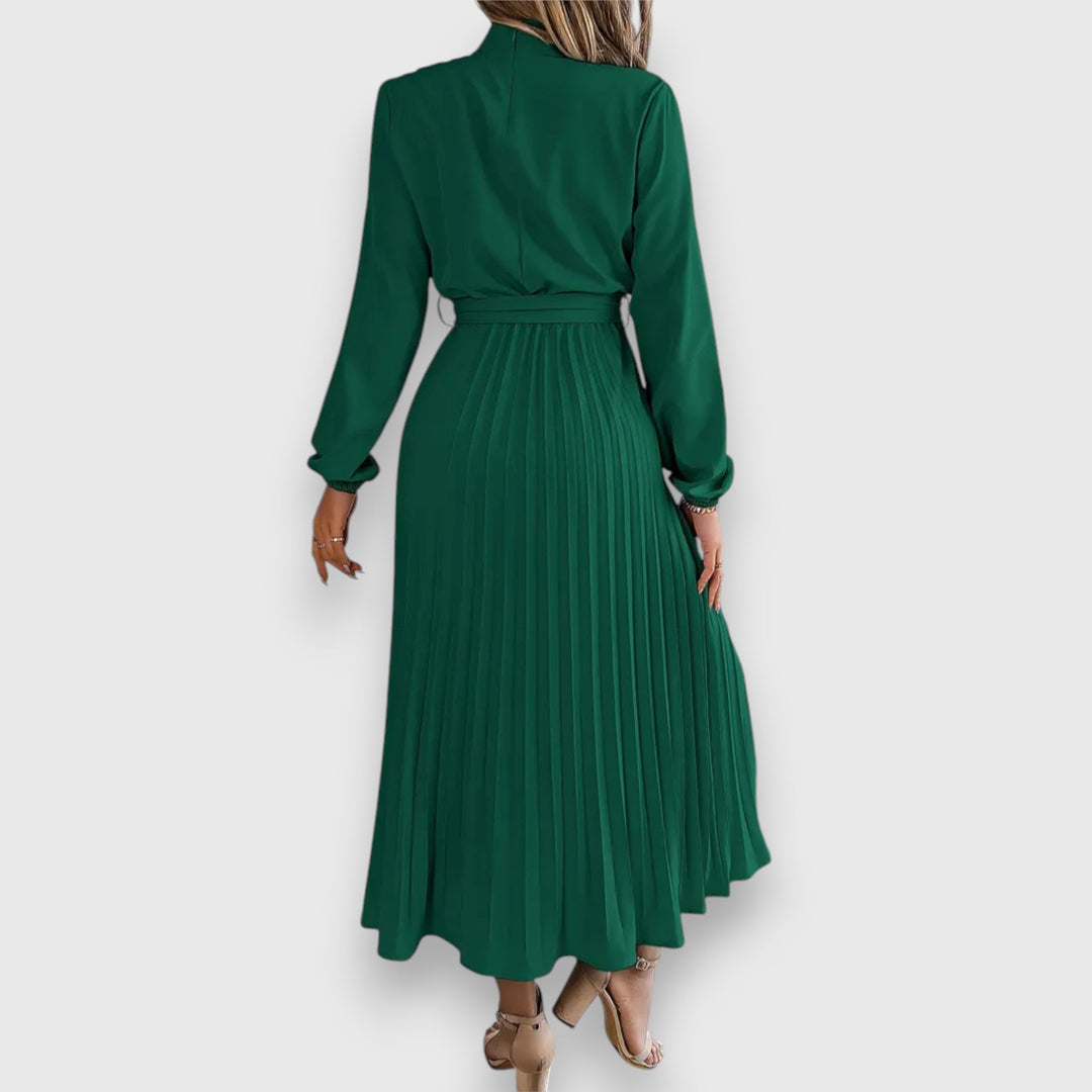 Nova Bloom Elegant Pleated Midi Dress, Classic Look