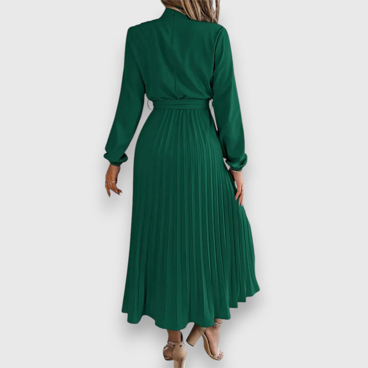 Nova Bloom Elegant Pleated Midi Dress, Classic Look