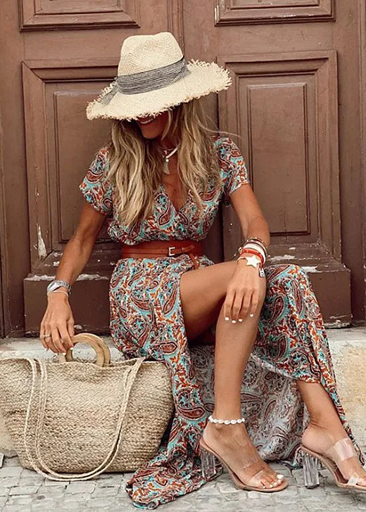 Celestia Boutique Airy Boho Maxi Dress With Matching Belt