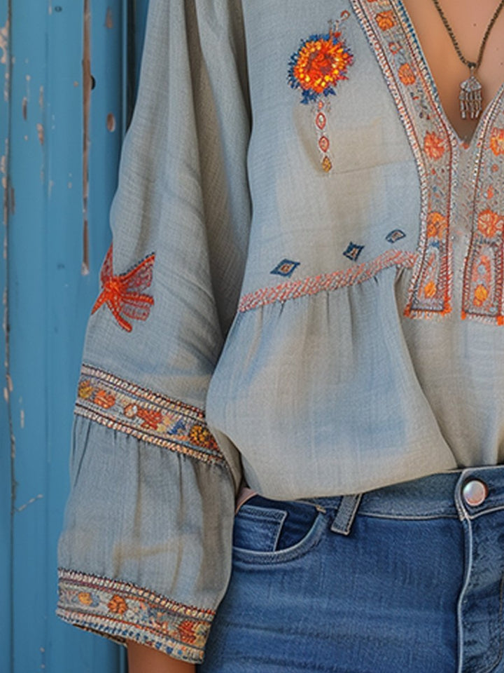 Meadow Bloom Women’s Summer Boho Embroidered Blouse