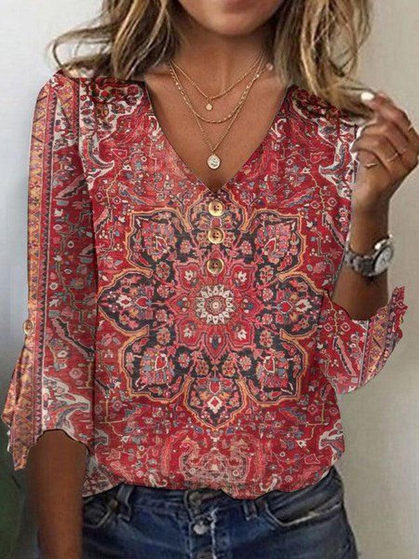 Aurelia Women’s Bohemian Print Blouse Oriental Style