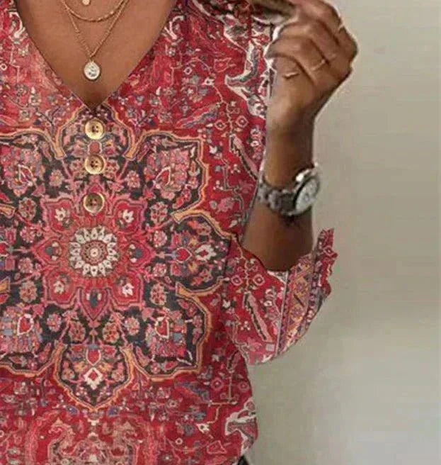 Aurelia Women’s Bohemian Print Blouse Oriental Style