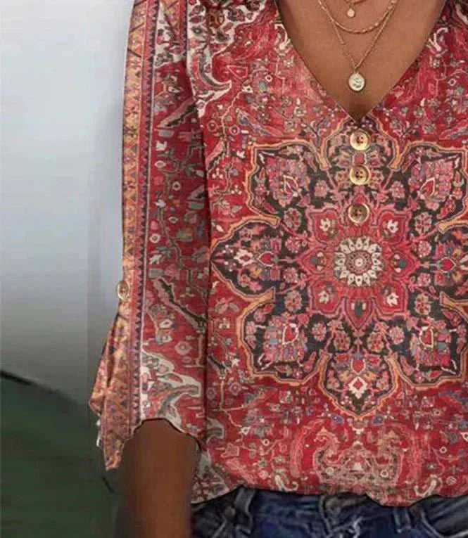 Asteria Women's Bohemian Print Blouse Oriental Style