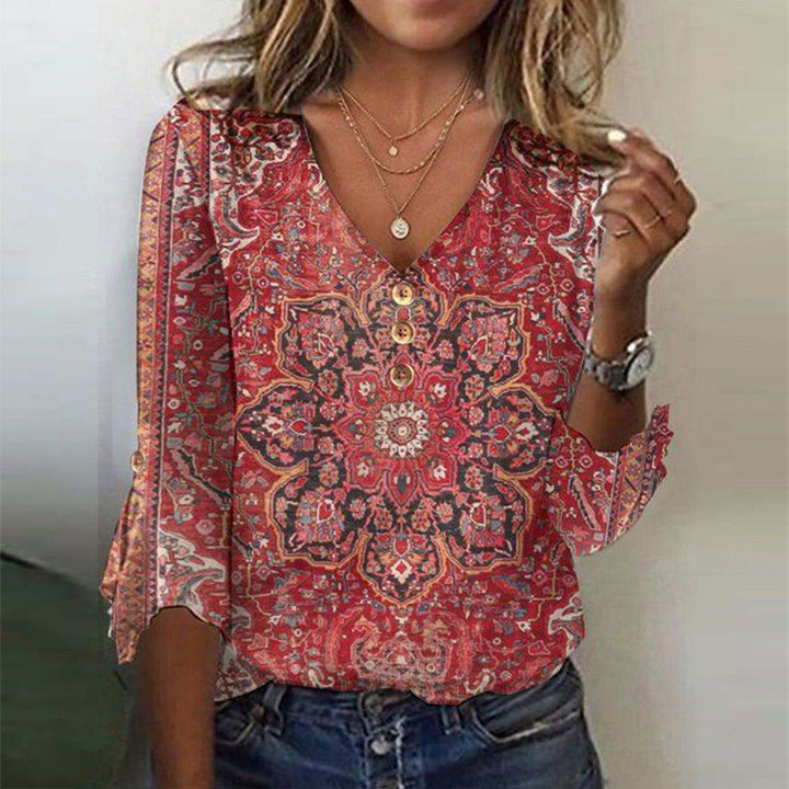 Aurelia Women’s Bohemian Print Blouse Oriental Style